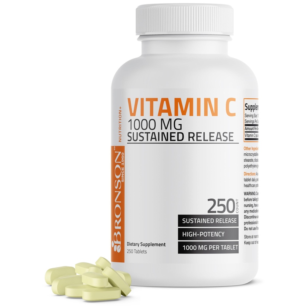 Bronson Vitamin C 1000 mg Sustained Release Premium Non-GMO Ascorbic Acid, 250 Tablets