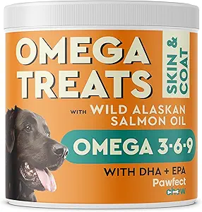 PAWFECTCHEW Fish Oil Omega 3 for Dogs - Alivio de la Alergia - Salud Conjunta - Itch Relief, Shedding - Skin and Coat Supplement - Alaskan Salmon Oil Chews - Omega 3 6 9 - EPA &amp; DHA Fatty Acids