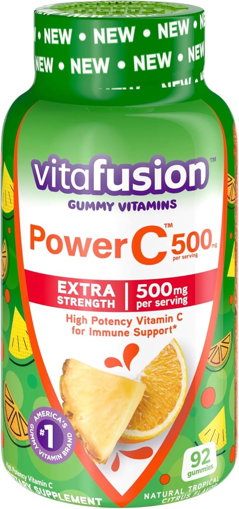 Vitafusion Calcium Chewable & Vitamina C Gummy Vitaminas, Frutas Flavored, 100 Cuentas " Tropical Citrus Flavored, 92 Cuenta