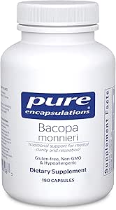 Pure Encapsulations Bacopa Monnieri ← Suplemento para Cerebro, Memoria, Concentración y Apoyo al Estrés* Silencio 180 Capsules