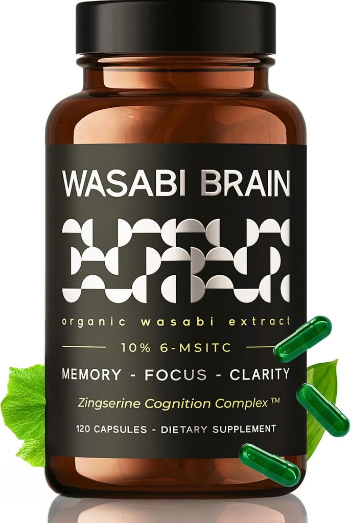 Extracto de Wasabi orgánico + Cognición de Zingserine (2 Mes de Suministro) El Suplemento de Memoria más dirigido - Evidencia Clínica Superior a Vinpocetina, Apoaequorin, Nuriva, Prevegen &amp; Ginkgo