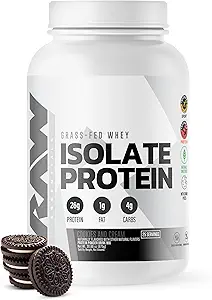 RAW Whey Isolate Protein Powder, Cookies N Cream - 100% Grass-Fed Sports Nutrition Protein Powder for Muscle Growth & Recovery - Low-Fat, Low Carb, Naturally Flavored & Sweetened - 25 Servings