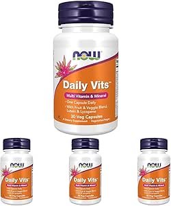 NOW Foods Supplements, Daily Vits™with Fruit & Veggie Blend, Lutein and Lycopene, 30 Veg Capsules (Pack of 4)