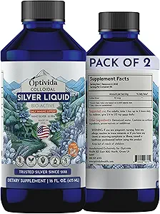 Optivida Health Colloidal Silver Liquid (2 Pack) – Premium Nano Silver Colloidal Supplement for Daily Wellness &amp; Immune Support, Natural Liquid Silver Hydrosol for Adults &amp; Kids, Non-GMO, Gluten-Free