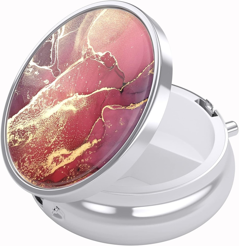 Nipichsha Pill Box, Small Pill Case for Purse & Pocket, Cute Travel Medicine Organizer, Portable Medicine Container Holder to Hold Vitamins, Medication, Fish Oil &amp; Supplements, Red Marble