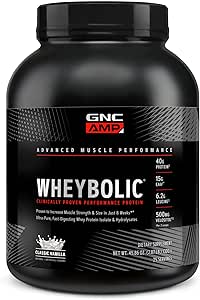 GNC AMP Wheybolic Clinically Protein Powder, 40g Whey Protein, BCAA, Leucine, Aumenta la fuerza muscular, el edificio del músculo, 3er partido testado, Gluten Free, Classic Vanilla, 25 servientes