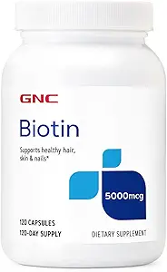 GNC Biotina 5000mcg Suplemento, soporta el cabello sano, la piel y las uñas, 120 Actuaciones
