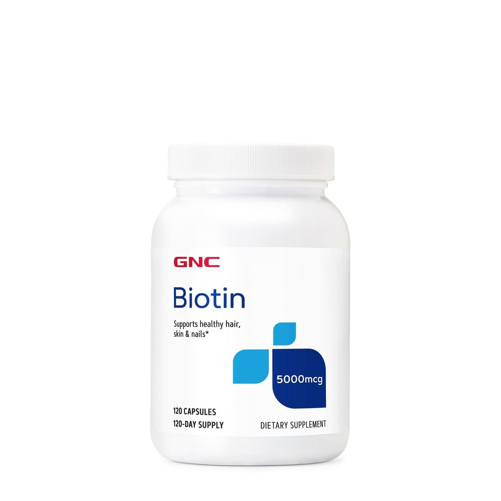 GNC Biotina 5000mcg Suplemento, soporta el cabello sano, la piel y las uñas, 120 Actuaciones