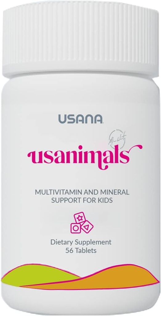 USANA Usanimals Multivitamínicos para Niños - Tablas diarias con vitaminas A, C, D, E, B6, B12, Zinc, Hierro - Apoya Immune, Bone & Brain Health - Nutrientes esenciales para las edades 2-12 - 56 Tablets