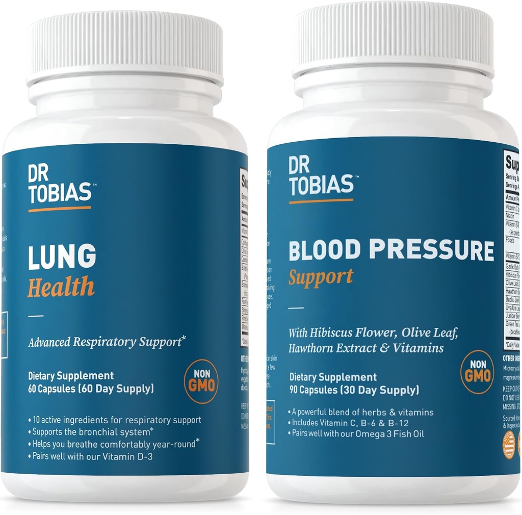 Dr. Tobias Lung Health & Blood Pressure Support Supplements, Lung Cleanse & Detox, Supports Normal Circulatory Health with Vitamin C, B6, B12, Nicin, Folate
