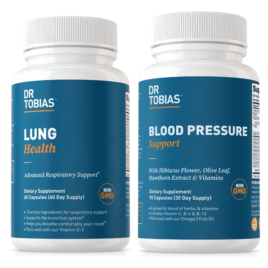 Dr. Tobias Lung Health &amp; Blood Pressure Support Supplements, Lung Cleanse & Detox, Supports Normal Circulatory Health with Vitamin C, B6, B12, Nicin, Folate