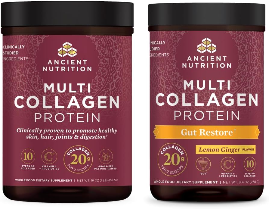 Antigua Nutrición Multi Collagen Protein Powder, Desarrollado, 45 Serviciones + Multi Collagen Protein Powder, Gut Restore, 20 Servimientos
