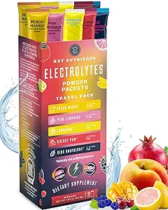 KEY NUTRIENTS Electrolytes Powder Packets 20 Pack - No Sugar, 5 Delicious Flavors, Hydration Packets with Electrolyte Powder for Refreshing Electrolyte Drink Mix Packets - Zero Calories