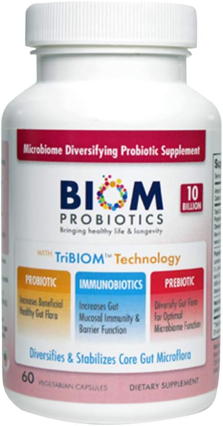Probióticos de bioma 3 en-1 Fórmula (Cold Shipped) con 10 Probióticos de flor de billón, prebióticos e inmunobióticos para la vida sana y la longevidad - Diversifica Gut Microflora y Microbioma - para Hombres &amp; Mujeres