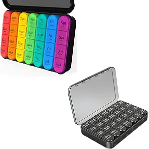 Organizador semanal de píldoras Daviky 4 veces al día, organizador de píldoras medicinales Organizador diario de píldoras, gran caso de 7 días para viajar con 28 Compartimiento para mantener medicamentos, vitamina y suplemento