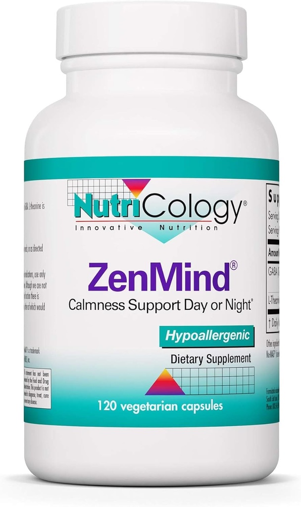 Nutricology ZenMind Supplement - Calmness Support, Day or Night, GABA, L-Theanine, Hypoallergenic, Vegetarian Capsules - 120 Conde