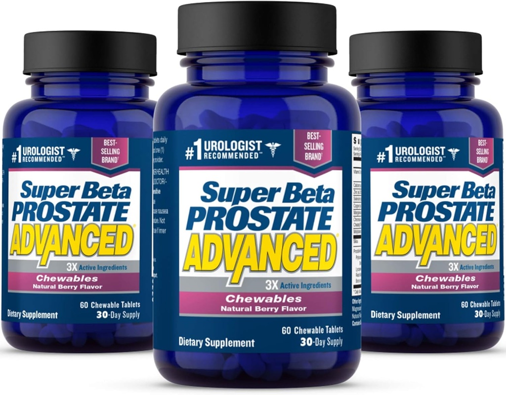 SUPER BETA PROSTATE Advanced Chewables - Suplemento de Apoyo Prostate para la Salud de los Hombres (180 Chews, 3-Pack)