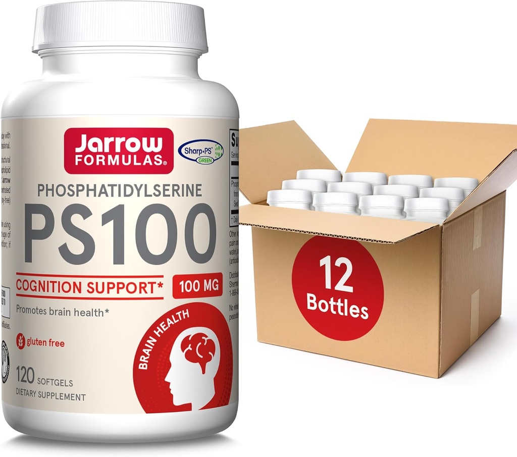 Fórmulas Jarrow PS100 Phosphatidylserine 100 mg, Suplemento dietético para la salud del cerebro y el apoyo a la cognición, 120 Softgels, 40-120 Day Supply, Pack de 12