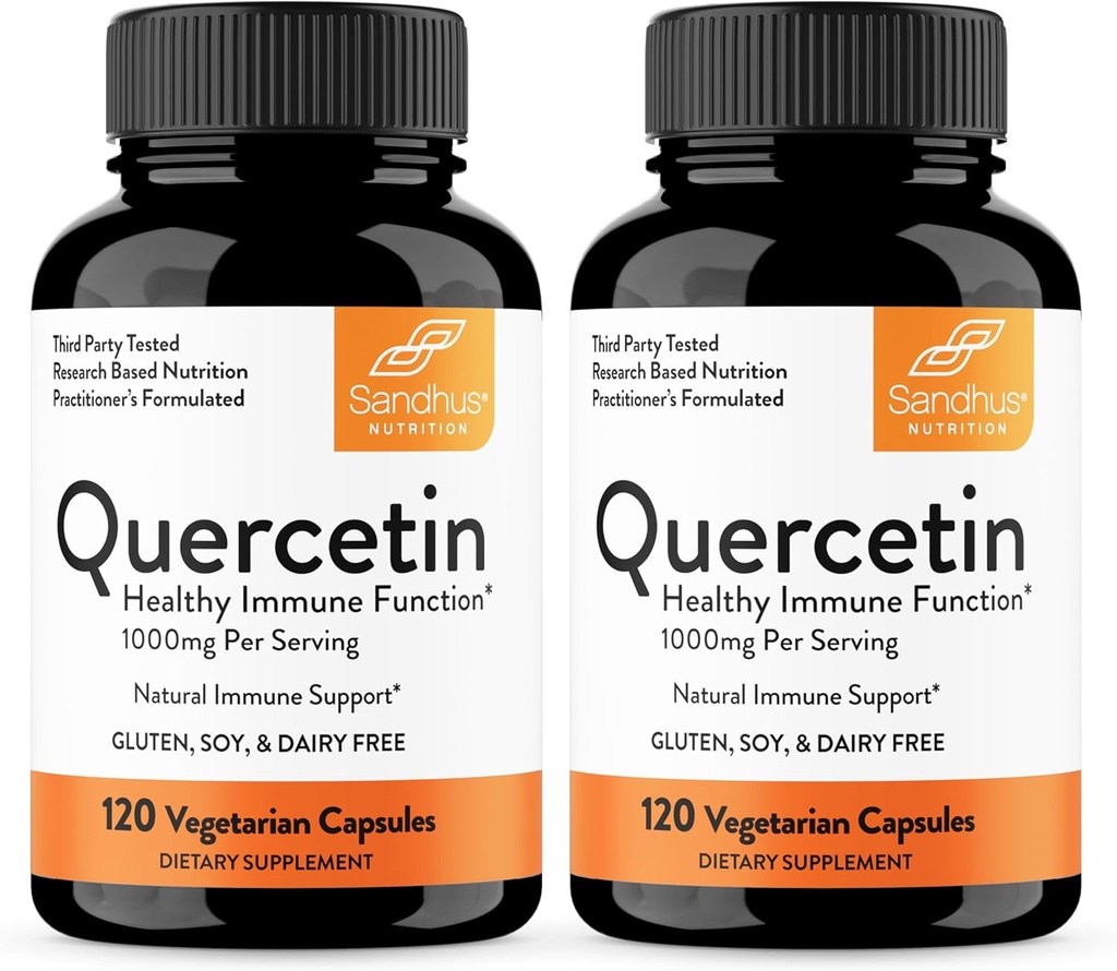 Sandhu's Quercetin Vegetarian Capsules Suplementos 120 Conde (Pack of 2) ¦ Bioflavonoids for Immune Support &amp; Respiratory Health, Seasonal Allergy Support ¦ Quercitin for Men and Women