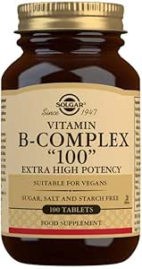 Solgar B-Complex 100" - 100 Tabletas - Metabolismo energético, Salud cardiovascular, Sistema nervioso - No GMO, Vegan, Gluten Gratis - 100 Servimientos