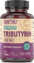 DEVA Vegan Tributyrin Suplemento - Butyrate Precursor, Gut Barrier Support, Butyric Acid, 500 MG Vegan Capsules, Leaky Gut Support, Digestión, 90 Conde