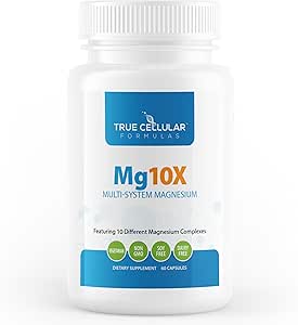 Mg10X Multi-System Magnesium tención Suplemento para apoyar el sueño - 60 capsules Silencio mejorado, Sistema inmunitario " Apoyo metabólico " incluye Magnesium Glycinate, Citrate y Más