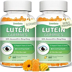 2 Pack Lutein Gummies 25mg, Azúcar gratis Zeaxanthin Suplementos Gummies, Eye Health Supplement for Adults, Eye Vitamins Lutein for Vision and Blue Light Protection, Mango Flavor, 120 Condes
