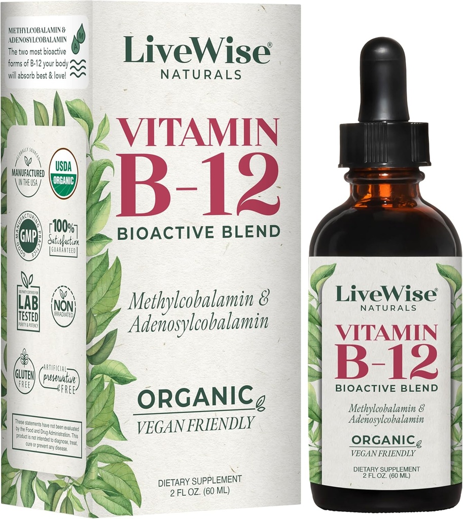 Liquid B12 Vitamina Sublingual – All-Natural Liquid Vitamina Vegan B12 gotas – Non-GMO Adenosylcobalamin Methylcobalamin B12 Suplemento – Boost Your Immune System, Metabolism, Energy and Focus!