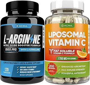 Max Strength Nitric Oxide Booster Bundle – L-Arginine & Liposomal Vitamina C, Con L Citrulline, Ascorbyl Palmitate, Natural Absorb Fórmula para apoyar el ejercicio Energía, Immune Health, Slim Look