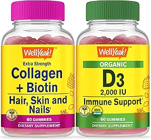 WellSí Collagen+Biotin + Vitamina Orgánica D3, Gummies Bundle - Gran Tasting, Suplemento de Vitamina, Gluten Gratis, GMO Gratis, Chewable Gummy