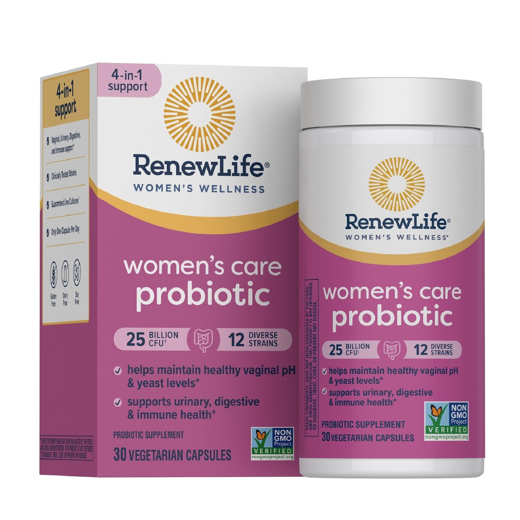 Renew Life Probiotics for Women, 25 Billion CFU Guaranteed, Probiotic Supplement for Digestive, Vaginal & Immune Health, Shelf Stable, Soy, Dairy & Gluten Free, 30 Capsules