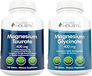 Magnesium Taurate 400mg + Magnesium Glycinate 400mg - Alta Absorción & Altamente Biodisponible - Vegan Bundle - 270 + 270 Tablets
