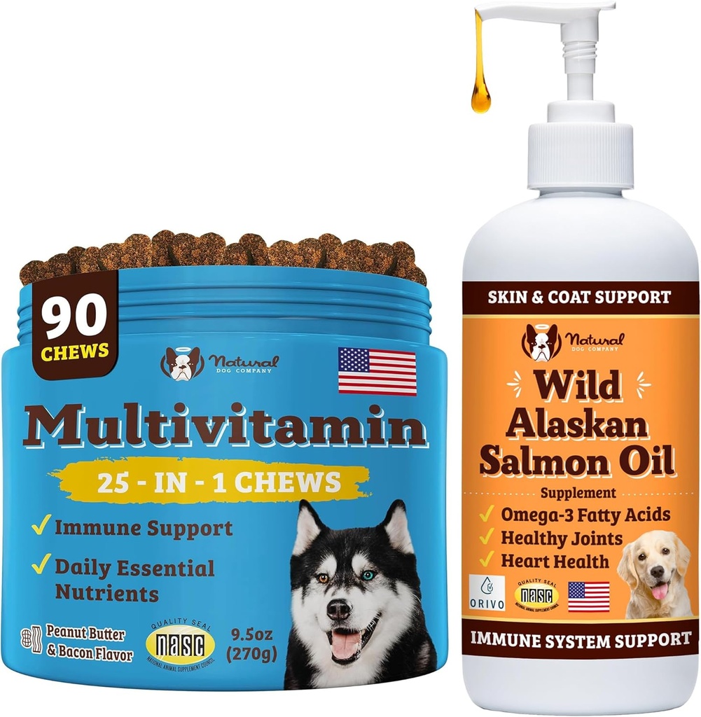Natural Dog Company Wellness Bundle for Dogs, Salmon Oil for Dogs, multivitamin y Suplemento, Itch Relief