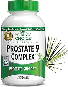 Botanic Choice Prostate 9 Complex - Suplementos de próstata para hombres con Saw Palmetto, Pygeum, & Lycopene - Advanced Prostate Health Supplement for Urinary Flow & Cellular Health - 30 Softgels