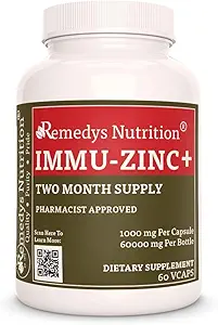 Nutrición de Remedy Immu-Zinc + peru 1,000 mg, 60 cápsulas veganas Suplemento dietético  Suministro de dos meses También contiene Elderberry, Licorice &amp; Oregano
