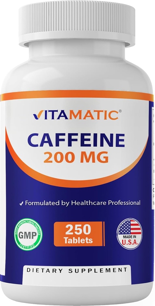 Caffeine Vitamatic Pills 200mg por Serving, 250 Tabletas Vegetarianas