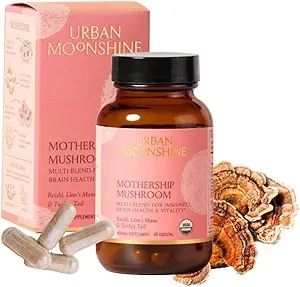 Urban Moonshine Mothership Mushroom - Suplemento herbario para el apoyo inmunitario - con la Mane, Maitake, Turquía Tail &amp; Reishi - Certified Organic, Gluten-Free & Vegan - 60 cápsulas