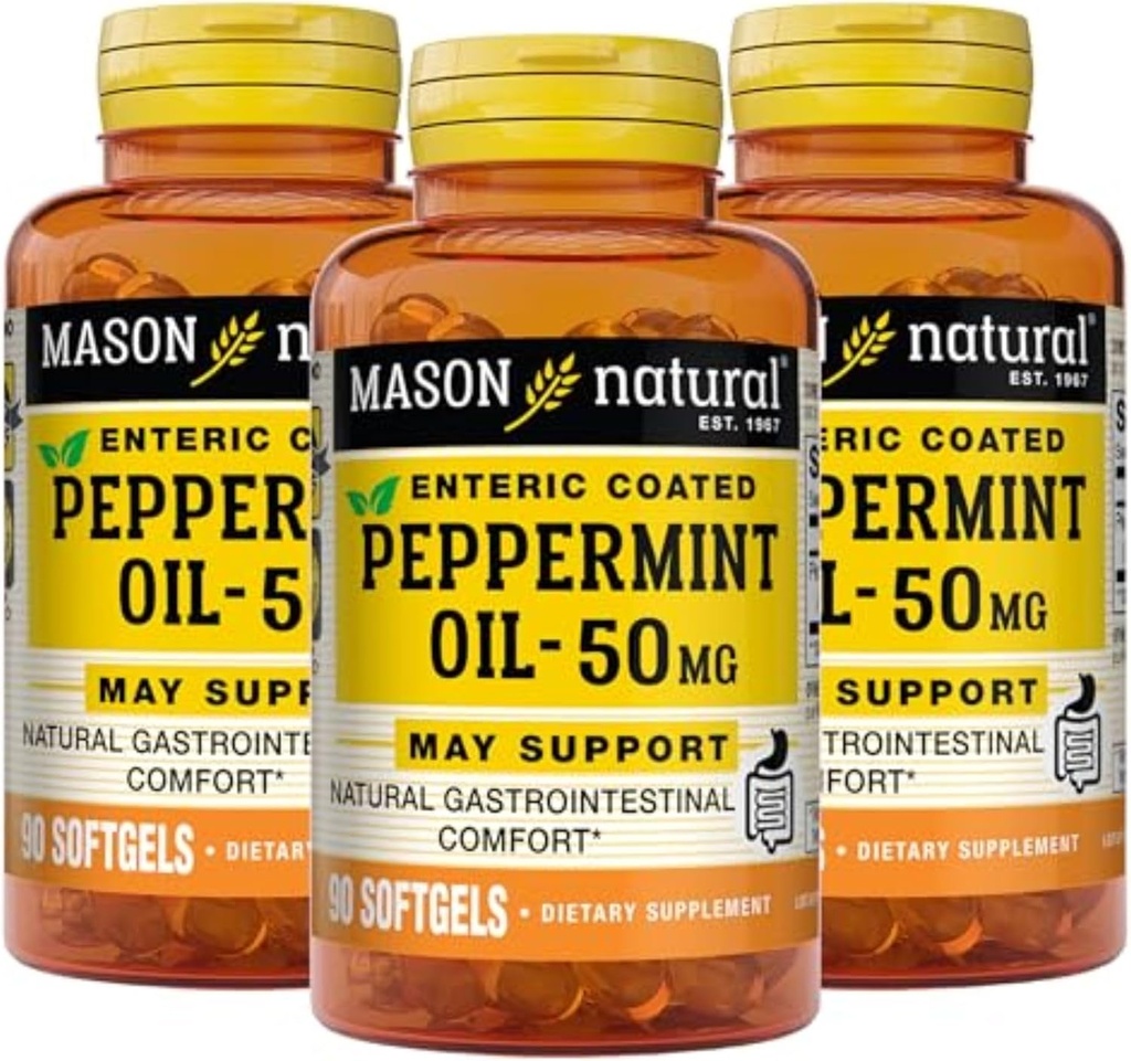 MASON NATURAL Peppermint Oil 50 mg Enteric Coated Suplemento, 270 Day Supply of Gastrointestinal Support for Normally Functioning Bowel, Softgel Pills
