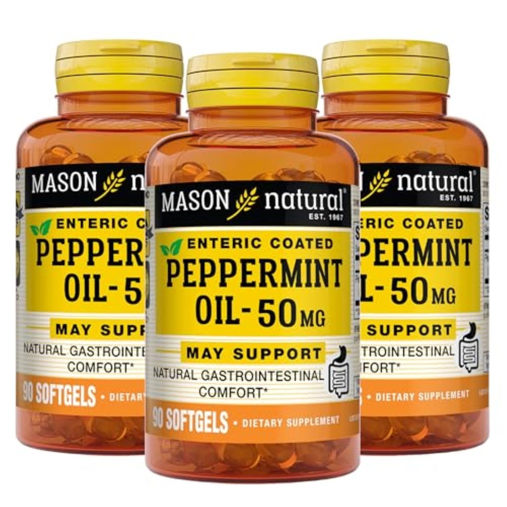 MASON NATURAL Peppermint Oil 50 mg Enteric Coated Supplement, 270 Day Supply of Gastrointestinal Support for Normally Functioning Bowel, Softgel Pills