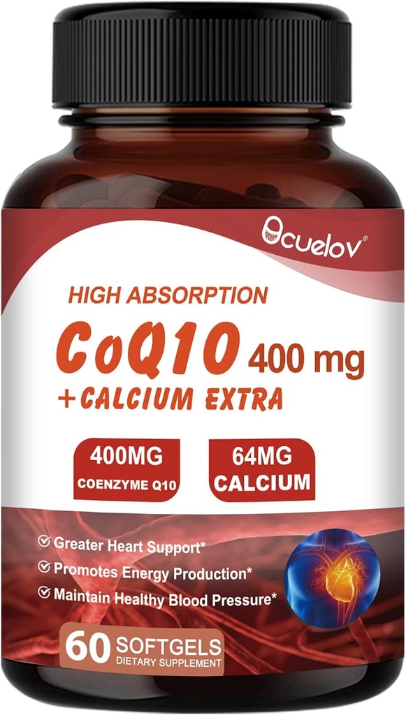 CoQ10 400mg Capsules, Coenzyme Q10 High Absorption Supplements | Heart Supports & Cellular Energy Production Supplement, No Dairy, No Gluten - 60 Capsules (30 Serv)