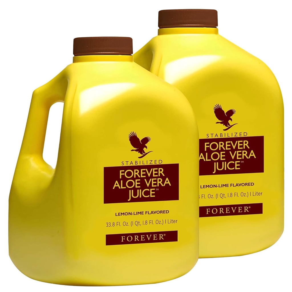 Forever Living - Aloe Vera Juice - Lemon Lime Flavor with Pure Inner Leaf Gel - Apoya Digestión e Inmunidad - 1L Cada uno (Pack of 2)