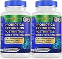 Probióticos + Prebióticos Postbióticos Enzimas digestivas = 4 en 1 Fórmula Suplemento para una mejor digestión Salud Mujeres, Hombres y Gut, 2-Pack, 120 Con