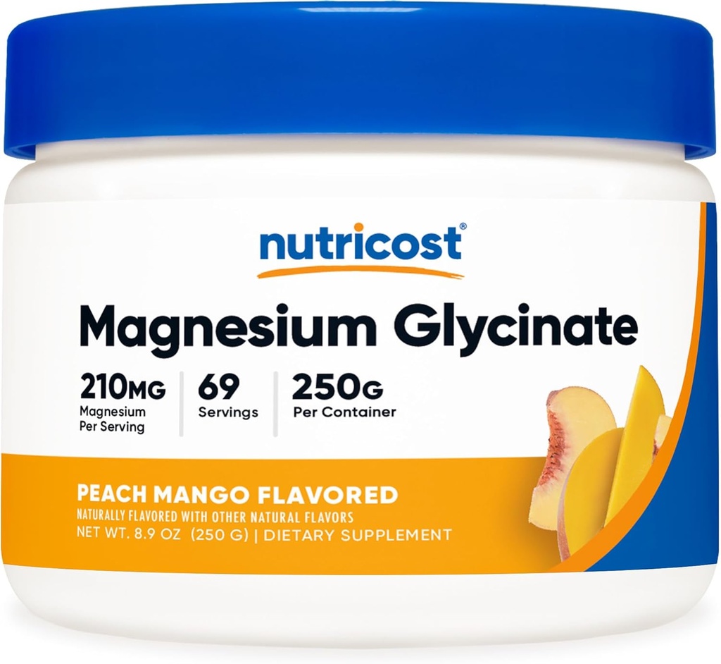 Nutricost Magnesium Glycinate Powder (Peach Mango, 250 Grams) - Magnesium Glycinate (como Bisglycinate)
