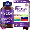 Iron Gummies Suplementos para Mujeres, Hombres y Niños – Health Blood & Energy Support for Iron Deficiency, Anemia, No After Taste- Fresh Grape Flavor- 100 Gummies (50 Days Supply)