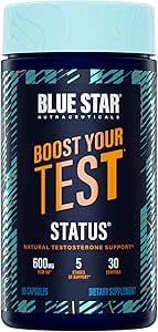 Blue Star Nutraceuticals Status - Booster de Testosterona para Hombre - w/KSM 66 Ashwagandha - Invigorate Stamina, Crecimiento muscular & energía  durable Natural Test Booster Support - 90 Veggie Capsules