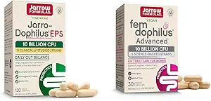 Jarrow Formulas Probióticos Agrupar con Jarro-Dophilus EPS 10 Billones CFU 120 Caps y Fem-Dophilus Avanzado 10 Billones CFU 30 Caps