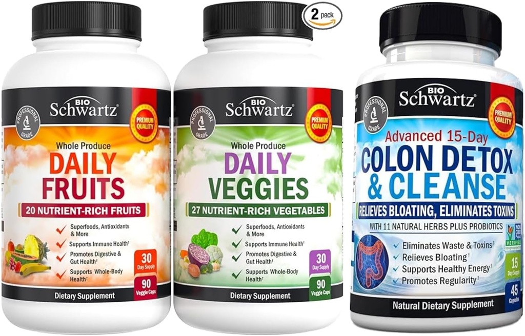 Daily Fruits and Veggies Supplement for Women and Men (1 Month Supply) Plus 15 Day Cleanse for Colon and Gut Health