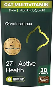 VetriScience 27+ Mandíbulas de salud activas, Nu Cat Daily Multivitamin para gatos y gatitos, Vitaminas equilibradas, Minerales y Antioxidantes, Salud y Bienestar, Fish, 30 Cuenta
