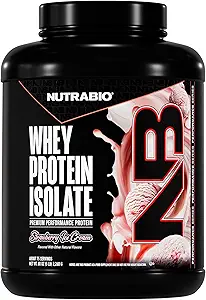NutraBio 100% Whey Protein Isolate Protein Powder, 25g Protein with Complete Amino Acid Profile, Soy and Gluten Free, Low Carb and Low Calorie Whey Protein Powder, Strawberry Ice Cream, 5 Lbs.