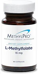 MetilPro L-Methylfolate 15 mg - L Folato de metil, Suplemento de metillfolato para hombres y mujeres, vitamina metilada B9 (5-MTHF) para la salud cerebral, el foco y la calma - 60 cápsulas (Pack of 1)